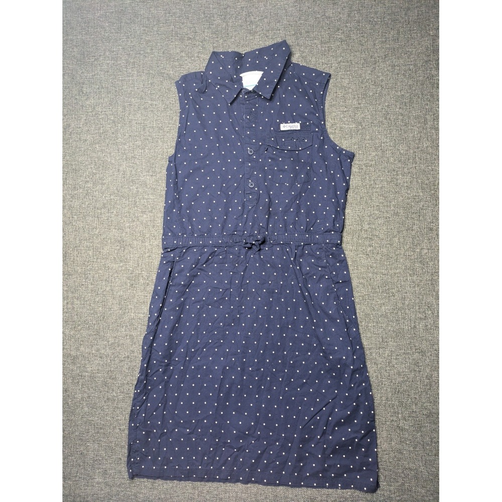Columbia Bonehead Sleeveless PFG Dress Girls Large Blue Dotted Cotton Outdoors